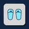 Filled outline Flip flops icon isolated on blue background. Beach slippers sign. Vector