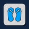 Filled outline Flip flops icon isolated on blue background. Beach slippers sign. Vector