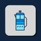 Filled outline French press icon isolated on blue background. Vector