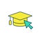 Filled outline Graduation cap with cursor icon isolated on white background. World education symbol. Online learning or