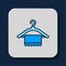 Filled outline Hanger wardrobe icon isolated on blue background. Clean towel sign. Cloakroom icon. Clothes service