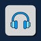 Filled outline Headphones icon isolated on blue background. Earphones. Concept for listening to music, service