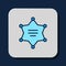 Filled outline Hexagram sheriff icon isolated on blue background. Police badge icon. Vector