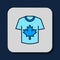 Filled outline Hockey jersey icon isolated on blue background. Vector