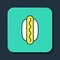 Filled outline Hotdog sandwich with mustard icon isolated on blue background. Sausage icon. Fast food sign. Turquoise