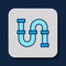 Filled outline Industry metallic pipe icon isolated on blue background. Plumbing pipeline parts of different shapes