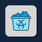 Filled outline Infectious waste icon isolated on blue background. Tank for collecting radioactive waste. Dumpster or
