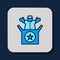 Filled outline Jack in the box toy icon isolated on blue background. Jester out of the box. Vector