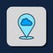 Filled outline Location cloud icon isolated on blue background. Vector