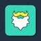 Filled outline Mustache and beard icon isolated on blue background. Barbershop symbol. Facial hair style. Turquoise