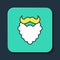 Filled outline Mustache and beard icon isolated on blue background. Barbershop symbol. Facial hair style. Turquoise