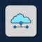Filled outline Network cloud connection icon isolated on blue background. Social technology. Cloud computing concept