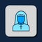 Filled outline Nun icon isolated on blue background. Sister of mercy. Vector