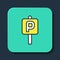 Filled outline Parking icon isolated on blue background. Street road sign. Turquoise square button. Vector