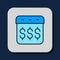Filled outline Payday, calendar with dollar icon isolated on blue background. Vector