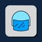 Filled outline Police helmet icon isolated on blue background. Military helmet. Vector