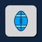Filled outline Rugby ball icon isolated on blue background. Vector