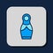 Filled outline Russian doll matryoshka icon isolated on blue background. Vector