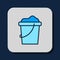 Filled outline Sand in bucket icon isolated on blue background. Plastic kid toy. Summer icon. Vector