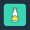 Filled outline Sauce bottle icon isolated on blue background. Ketchup, mustard and mayonnaise bottles with sauce for