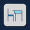 Filled outline School table and chair of classroom icon isolated on blue background. School desk. Vector