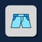 Filled outline Short or pants icon isolated on blue background. Vector