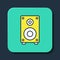 Filled outline Stereo speaker icon isolated on blue background. Sound system speakers. Music icon. Musical column