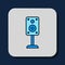 Filled outline Stereo speaker icon isolated on blue background. Sound system speakers. Music icon. Musical column