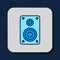 Filled outline Stereo speaker icon isolated on blue background. Sound system speakers. Music icon. Musical column