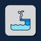 Filled outline Swimmer diving into pool icon isolated on blue background. Vector