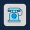 Filled outline Telephone handset icon isolated on blue background. Phone sign. Vector