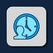 Filled outline Time Management icon isolated on blue background. Clock and gear sign. Productivity symbol. Vector