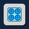 Filled outline Time zone clocks icon isolated on blue background. Vector