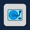 Filled outline Vinyl player with a vinyl disk icon isolated on blue background. Vector