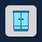 Filled outline Wardrobe icon isolated on blue background. Cupboard sign. Vector