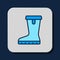 Filled outline Waterproof rubber boot icon isolated on blue background. Gumboots for rainy weather, fishing, gardening