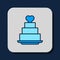 Filled outline Wedding cake with heart icon isolated on blue background. Vector