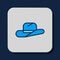 Filled outline Western cowboy hat icon isolated on blue background. Vector