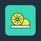 Filled outline Xiao long bao or steamed dumplings icon isolated on blue background. Chinese food. Turquoise square