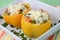 Filled yellow bell pepper with rice