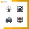 Filledline Flat Color Pack of 4 Universal Symbols of turbine, device, power, control, projector