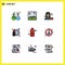 Filledline Flat Color Pack of 9 Universal Symbols of drink, water, journalist, bottle, cosmetics
