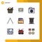 Filledline Flat Color Pack of 9 Universal Symbols of estate, document, folder, files, up