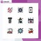 Filledline Flat Color Pack of 9 Universal Symbols of saving, investment, cashless, business, screw