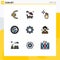 Filledline Flat Color Pack of 9 Universal Symbols of setting, technology, hand, network, connected
