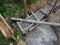 Filling reinforced beam with the concrete reinforcement frame, Timber formwork with metal reinforcement for pouring concrete