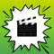 Film clap board cinema sign. Black Icon on white popart Splash at green background with white spots. Illustration