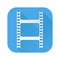 Film clip. White sign on blue square icon