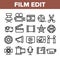 Film Edit, Filmmaking Linear Vector Icons Set