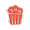 Film icon in comic style. Popcorn cartoon vector illustration on white isolated background. Pop corn bucket splash effect business